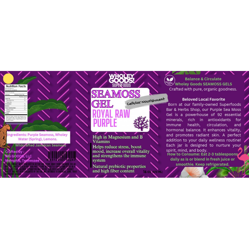 7 x 3 Wholey Goods Seamoss Royal Raw Purple